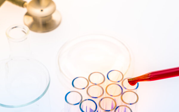 laboratory test tubes,medical glassware, Stethoscope . ( Filtere