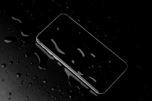 Smartphone impermeable con salpicaduras de agua en backgrou negro —  Fotos de Stock