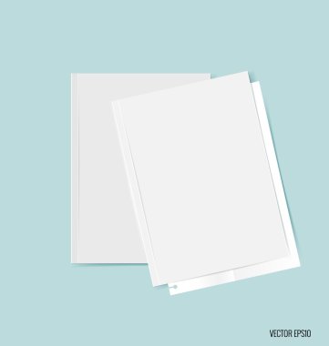 Katalog, dergi boş, sahte mavi arka plan üzerinde kitap. Vektör