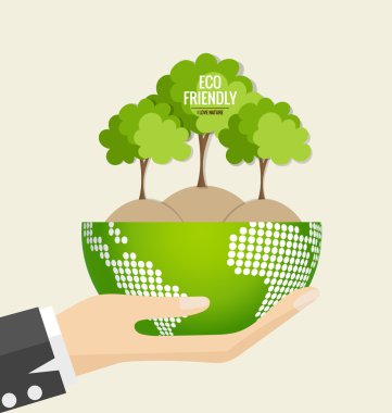 Çevre Dostu. Yeşil Eco dünya ve ağaçları ile ekoloji kavramı. Ve