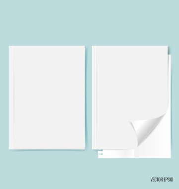 Katalog, dergi boş, sahte mavi arka plan üzerinde kitap. Vektör