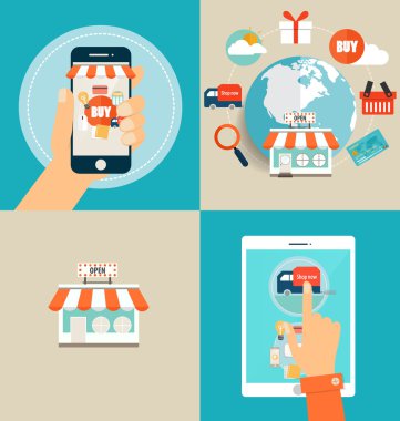 Online alışveriş. İş öğeleri ile iş kavramı. Vektör Il