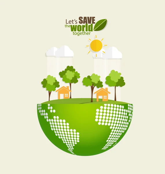 Eco Friendly. Ecologie concept met Green Eco aarde en bomen. Ve — Stockvector