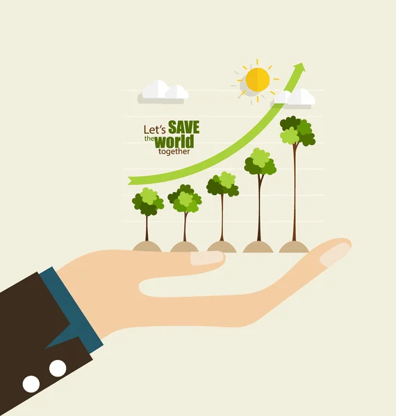 녹색 경제 개념: 지속 가능한 환경 성장 그래프 — 스톡 벡터