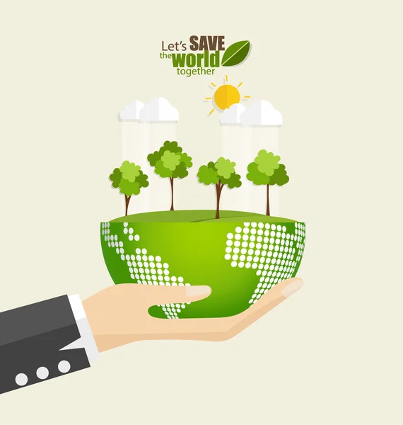 Eco Friendly. Ecologie concept met Green Eco aarde en bomen. Ve — Stockvector