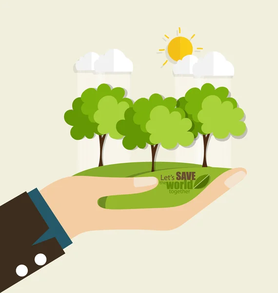 ECO AMIGO. Concepto de ecología con fondo de mano y árbol. Vec — Vector de stock