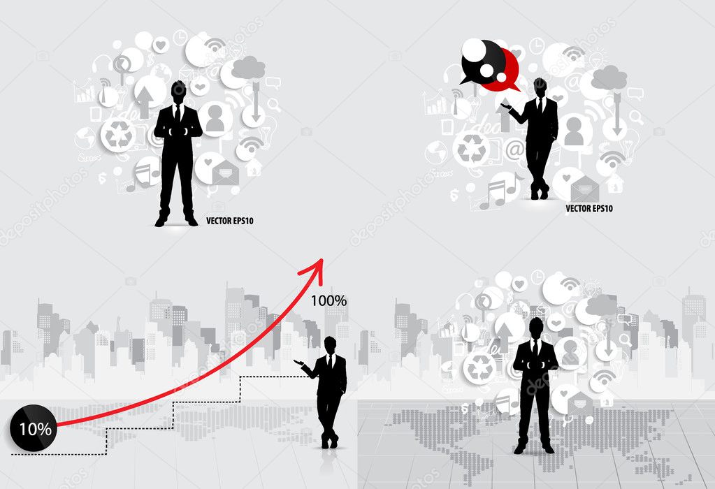 Business concept with businessman, cloud of application and mode