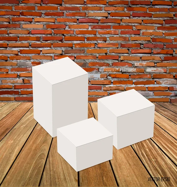 Blank white box mock up on wood background. Vector illustration. — Stock Vector