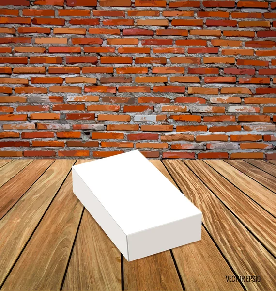 Пустая белая коробка макет на деревянном фоне. Векторная иллюстрация . — стоковый вектор