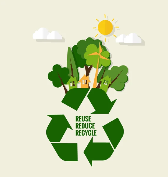 Umweltfreundlich. Umweltkonzept mit Recyclingsymbol und Baum. vect — Stockvektor
