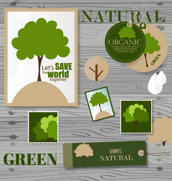 Set natuur thema etiketten en labels. Vectorillustratie. — Stockvector