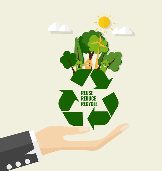 Umweltfreundlich. Umweltkonzept mit Recyclingsymbol und Baum. vect — Stockvektor