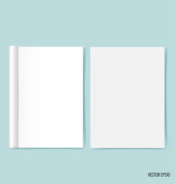 Katalog, dergi boş, sahte mavi arka plan üzerinde kitap. Vektör