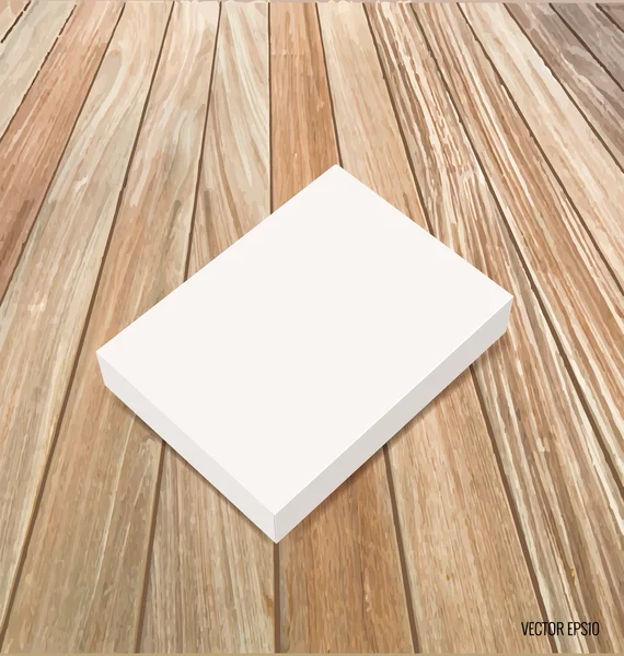 Blank white box mock up on wood background. Vector illustration. — Stock Vector