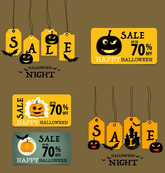 Feliz Halloween. Venta Cupón, cupón y etiqueta. Vector illustrati — Archivo Imágenes Vectoriales