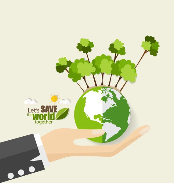 ECO AMIGO. Concepto de Ecología con Eco Tierra Verde y Árboles. Ve. — Vector de stock