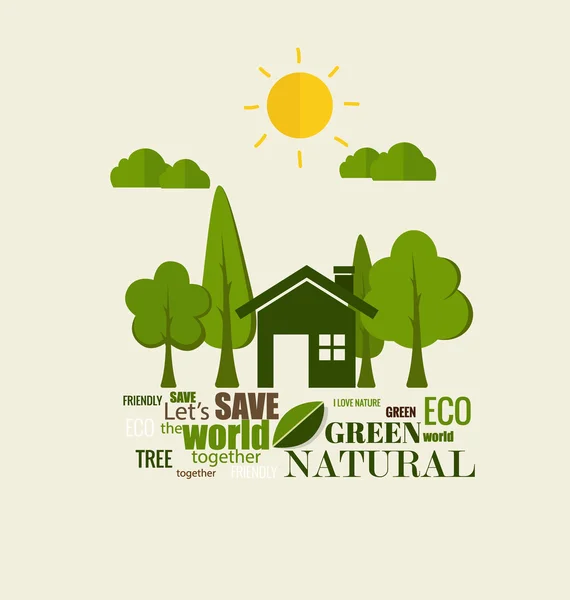 Umweltfreundlich. Ökologiekonzept mit Baumhintergrund. Vektorillus — Stockvektor