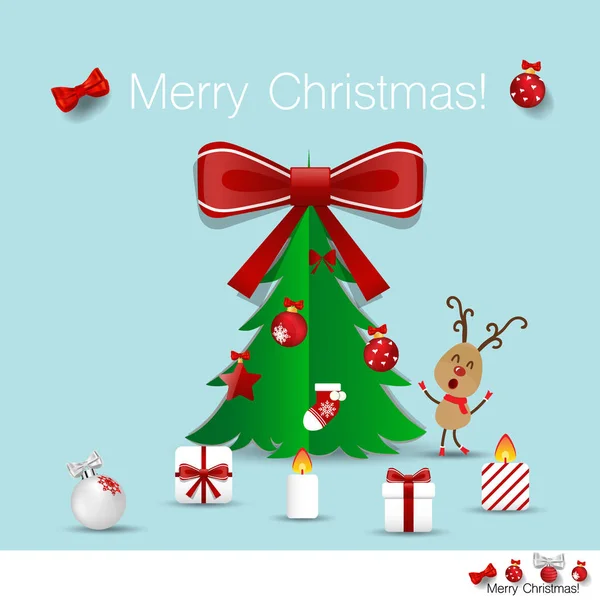 Tarjeta de felicitación de Navidad con árbol de Navidad y decora de Navidad — Vector de stock