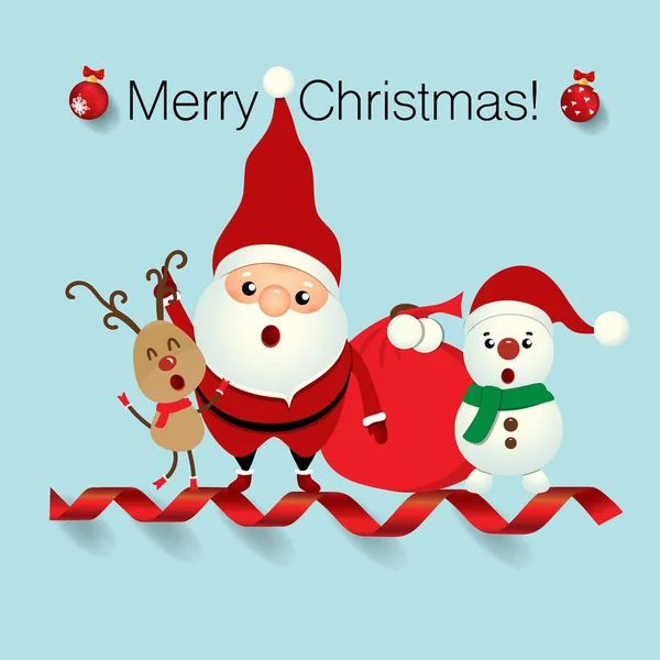 圣诞贺卡和圣诞圣诞老人，雪人和 — 图库矢量图片
