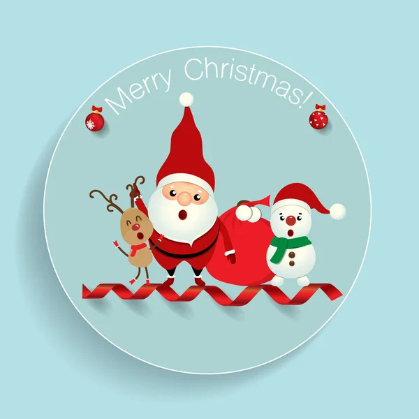 Carte de voeux de Noël avec Noël Père Noël, bonhomme de neige et — Image vectorielle