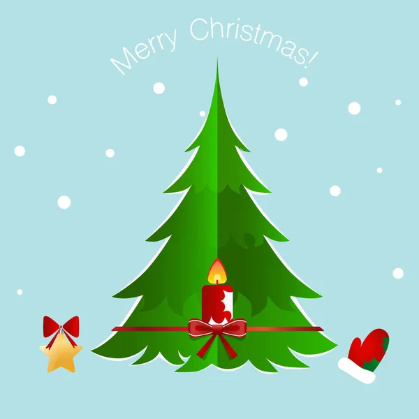 Christmas Greeting Card with Christmas tree. Vector illustration — Stock Vector