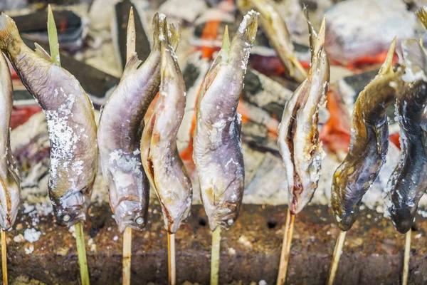 Açık havada Japonya'da ızgara tuz ile balık