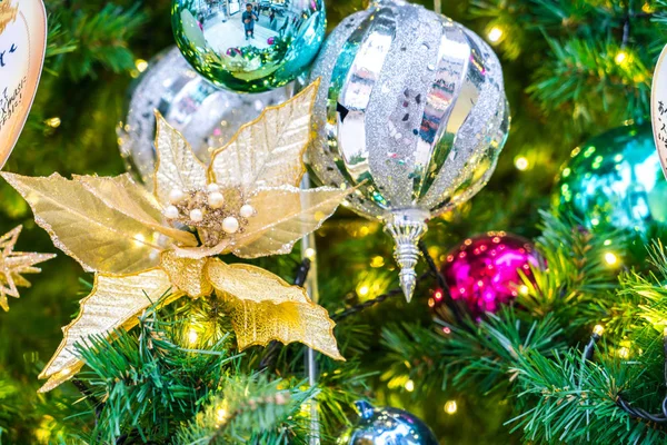 Closeup of Christmas tree decorations background — Stock Photo, Image