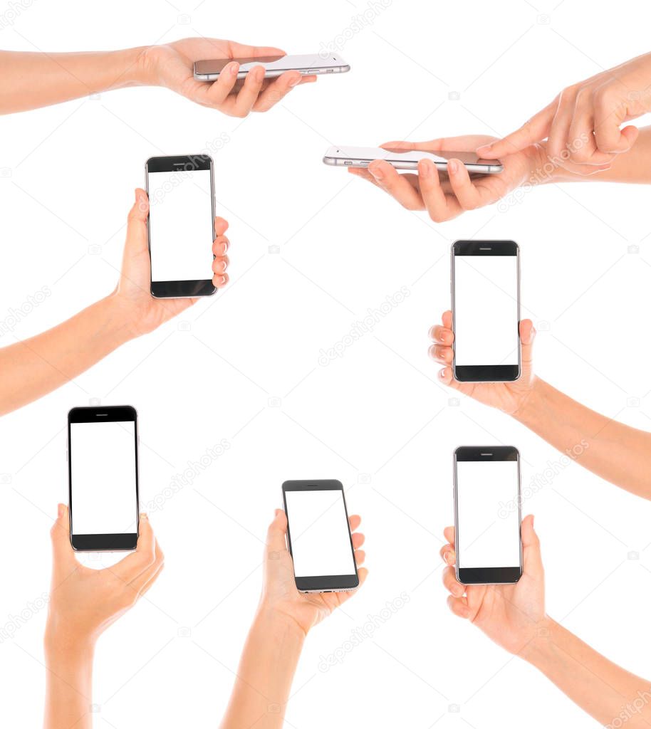 Collections of Business hand with mobile phone .