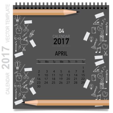 2017 takvim planlayıcısı vektör tasarım, aylık takvim şablonu f