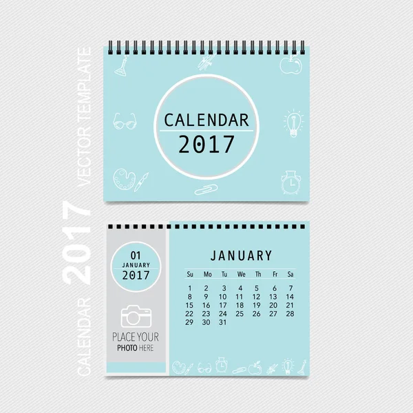 2017 Planificador de calendario de diseño de vectores, plantilla de calendario mensual f — Vector de stock