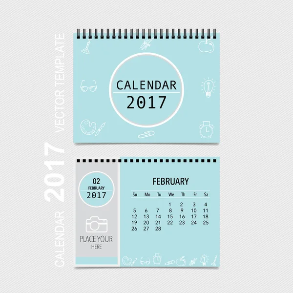 2017 Planificador de calendario de diseño de vectores, plantilla de calendario mensual f — Vector de stock