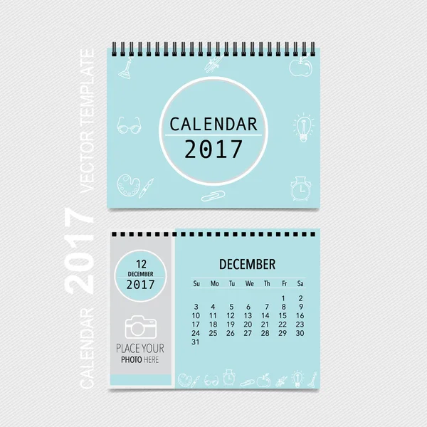 Conception vectorielle du planificateur de calendrier 2017, modèle de calendrier mensuel f — Image vectorielle