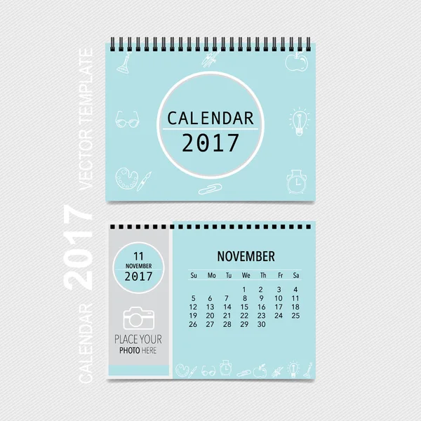 Conception vectorielle du planificateur de calendrier 2017, modèle de calendrier mensuel f — Image vectorielle