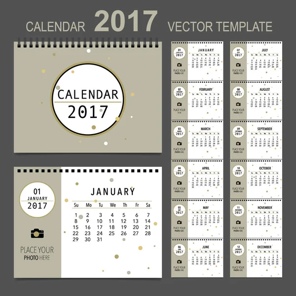 2017 Calendar planner, vector design template. Set of 12 months. — Stock Vector