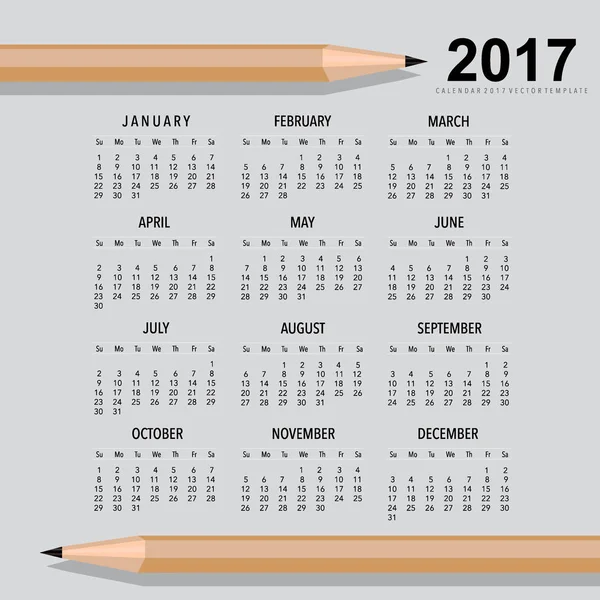 2017 Planificador de calendario, plantilla de diseño de vectores. Conjunto de 12 meses . — Archivo Imágenes Vectoriales