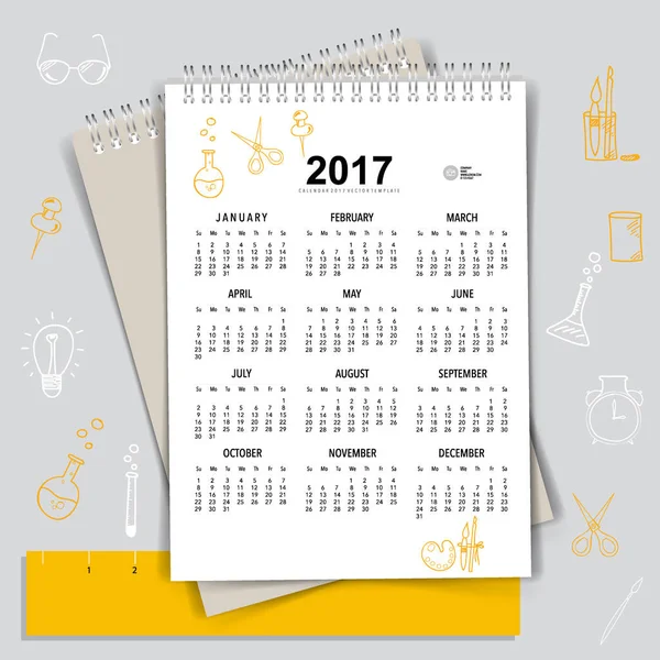 2017 Calendário planejador, modelo de design vetorial. Conjunto de 12 meses . — Vetor de Stock