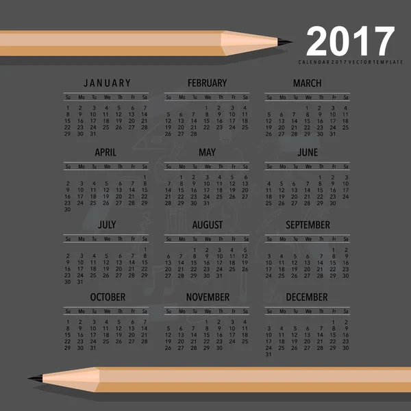 2017 planner kalendarz, wektor szablon projektu. Zestaw 12 miesięcy. — Wektor stockowy