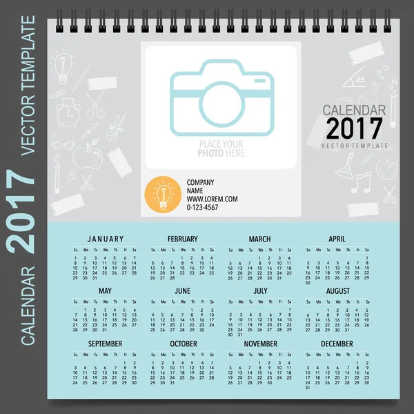 Calendrier 2017 planificateur, modèle de conception vectorielle. Ensemble de 12 mois . — Image vectorielle