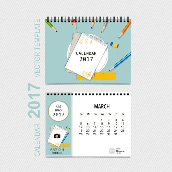 Conception vectorielle du planificateur de calendrier 2017, modèle de calendrier mensuel f — Image vectorielle