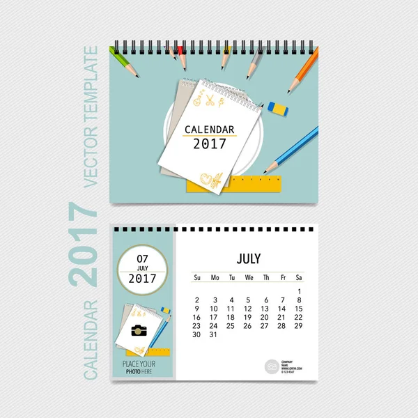 Conception vectorielle du planificateur de calendrier 2017, modèle de calendrier mensuel f — Image vectorielle