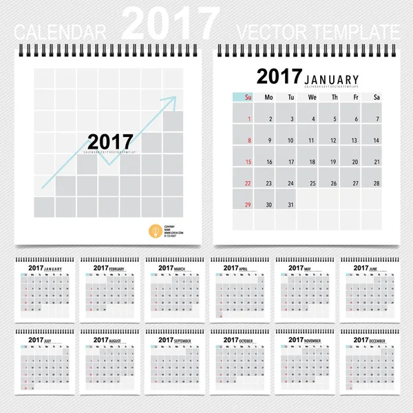 2017 Planificador de calendario, plantilla de diseño de vectores. Conjunto de 12 meses . — Archivo Imágenes Vectoriales