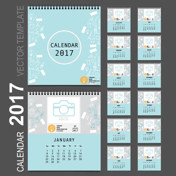 2017 Planificador de calendario, plantilla de diseño de vectores. Conjunto de 12 meses . — Vector de stock