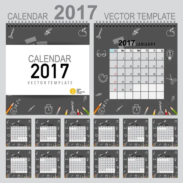 2017 Calendário planejador, modelo de design vetorial. Conjunto de 12 meses . — Vetor de Stock