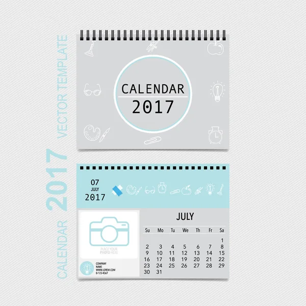 Conception vectorielle du planificateur de calendrier 2017, modèle de calendrier mensuel f — Image vectorielle