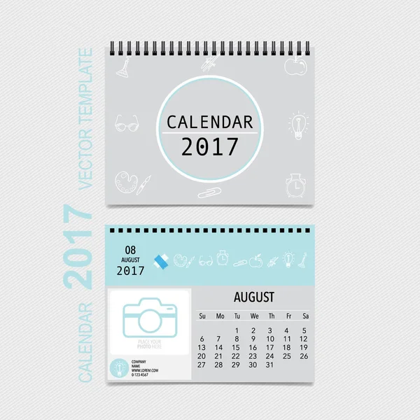 Conception vectorielle du planificateur de calendrier 2017, modèle de calendrier mensuel f — Image vectorielle