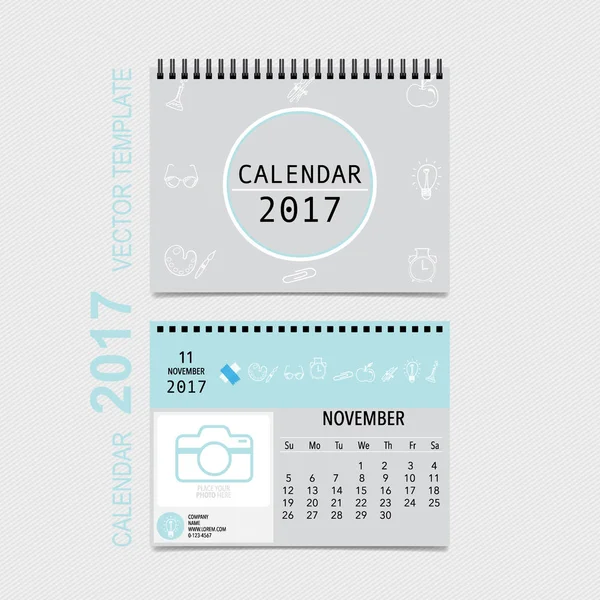 Conception vectorielle du planificateur de calendrier 2017, modèle de calendrier mensuel f — Image vectorielle