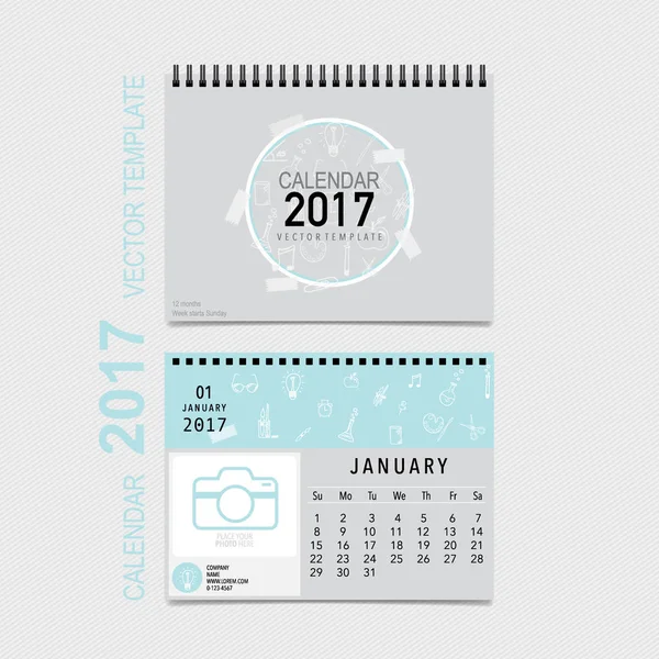 2017 kalender planner vector design, maandelijkse kalender sjabloon f — Stockvector