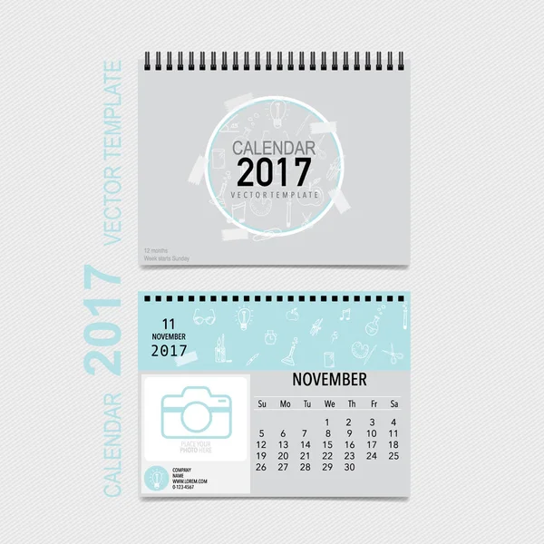 2017 Projeto vetorial planejador de calendário, modelo de calendário mensal f — Vetor de Stock