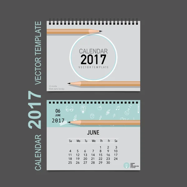 2017 Planificador de calendario de diseño de vectores, plantilla de calendario mensual f — Vector de stock