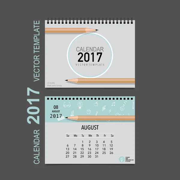 2017 Planificador de calendario de diseño de vectores, plantilla de calendario mensual f — Vector de stock